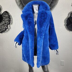 NWT~APPARIS~M/L~THICK PLUSH TEDDY TURQUOISE BLUE FAUX FOX MINK FUR COAT JACKET